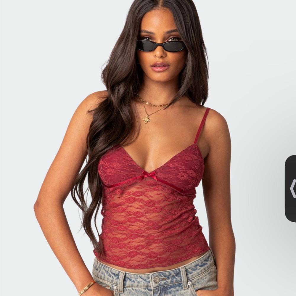 Elegant Red Lace Camisole Top